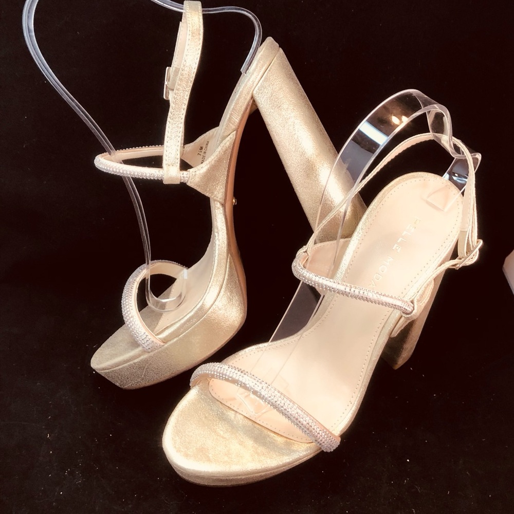 Pelle Moda Gold Platform Block Heel Sandals